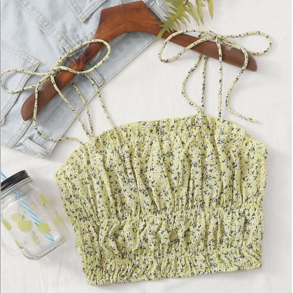 Tie Shoulder Ditsy Floral Cami Top